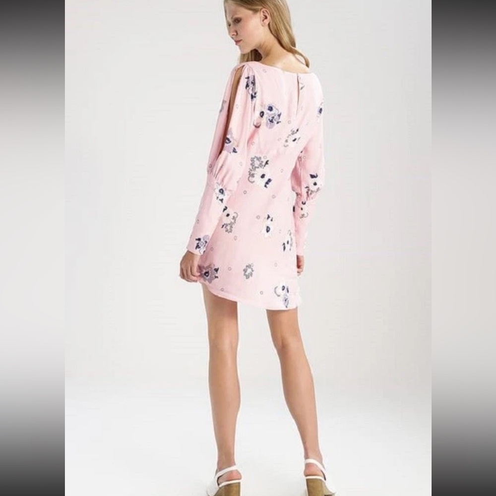 NWOT free people pink floral mini long sleeve dress - Picture 4 of 13